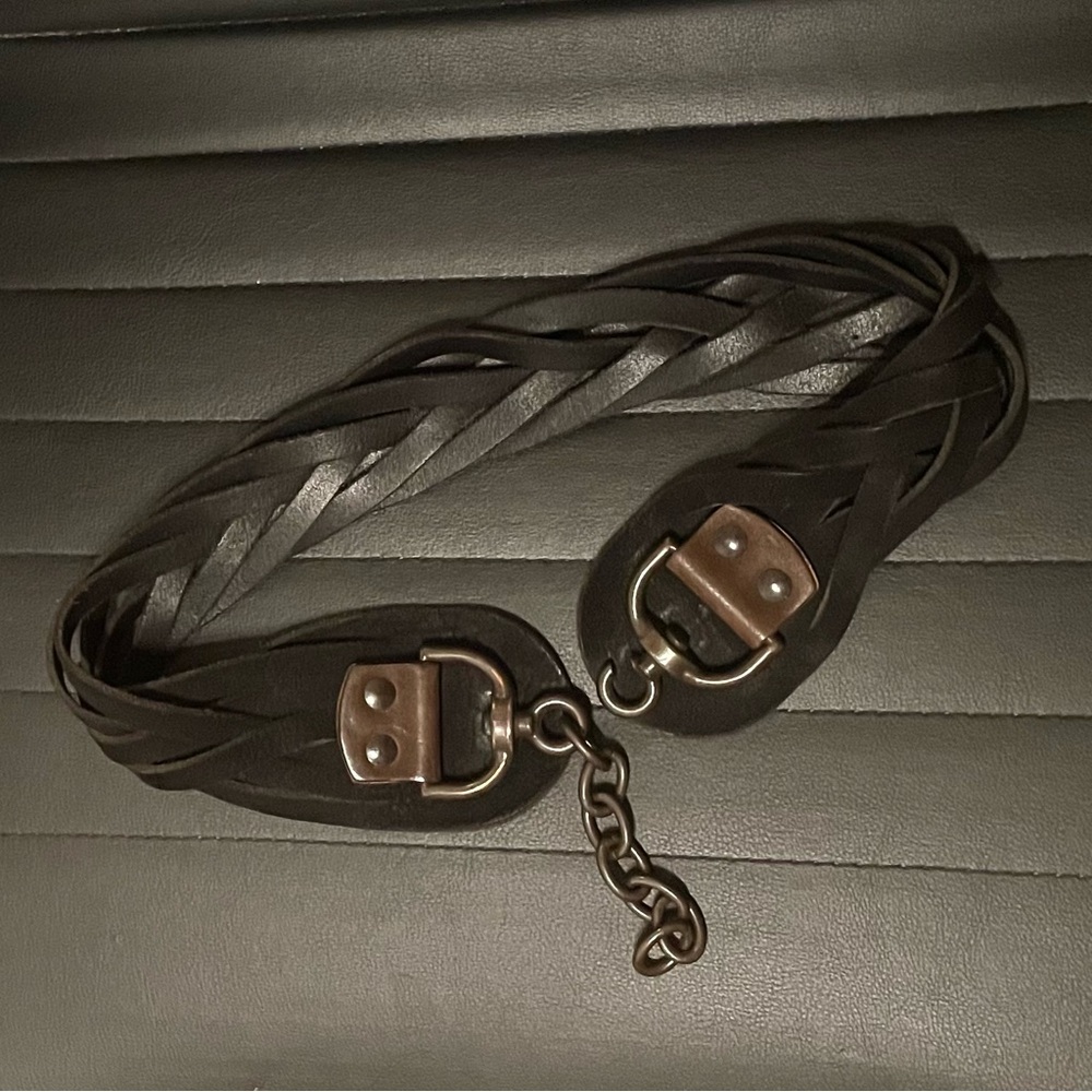 All Saints 100% black leather braided belt EUC handcuffs tripp nyc